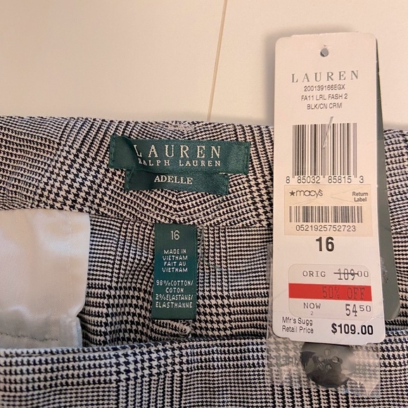 Lauren Ralph Lauren Pants - NWT Women’s 16 Lauren Ralph Lauren style Adelle, Black & Cream Plaid Trousers